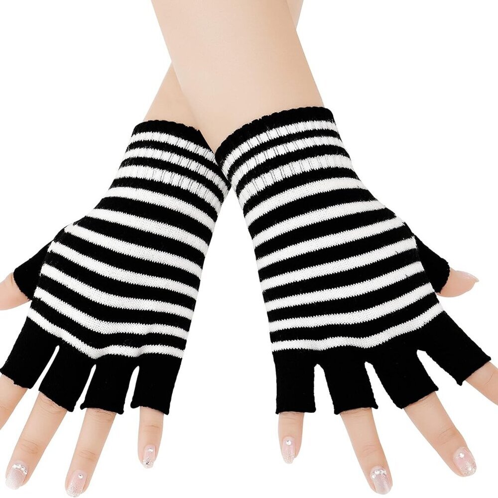 Unisex Stretchy Fingerless Hand Warmer Skeleton Gloves